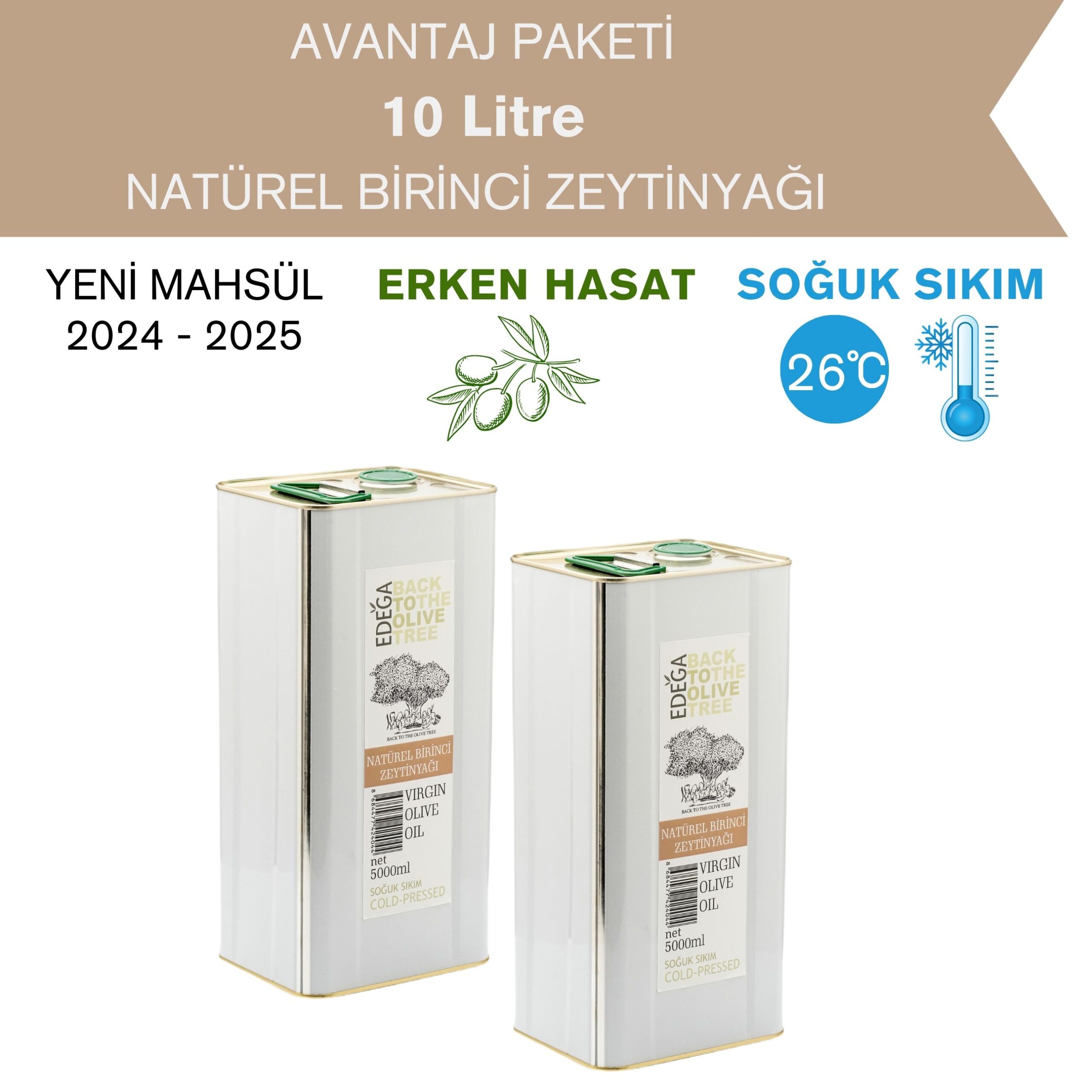 YENİ Natürel Birinci Zeytinyağı 10 Litre Teneke Ambalaj – Filtresiz