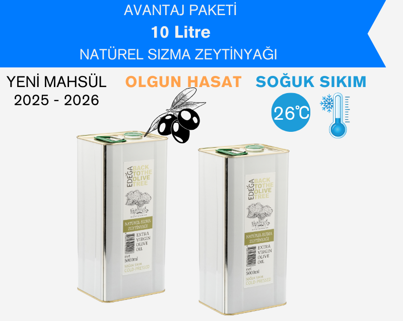 Soğuk Sıkım Natürel Sızma Zeytinyağı 2 Adet 5 Litre Teneke Ambalaj (Filtreli)