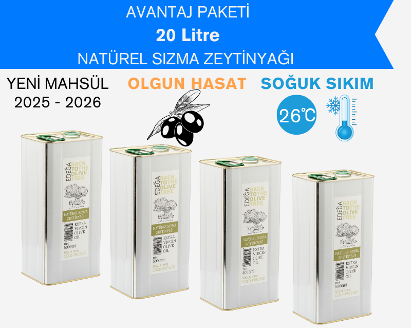 Soğuk Sıkım Natürel Sızma Zeytinyağı 4 Adet 5 Litre Teneke Ambalaj (Filtreli)