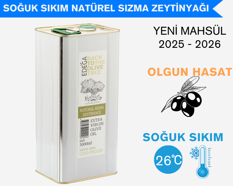 Soğuk Sıkım Natürel Sızma Zeytinyağı 5 Litre Teneke Ambalaj (Filtreli)