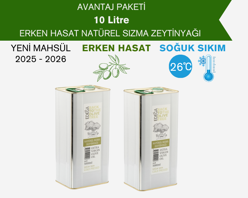 Erken Hasat Natürel Sızma Zeytinyağı 2 Adet 5 Litre Teneke Ambalaj (Filtreli)