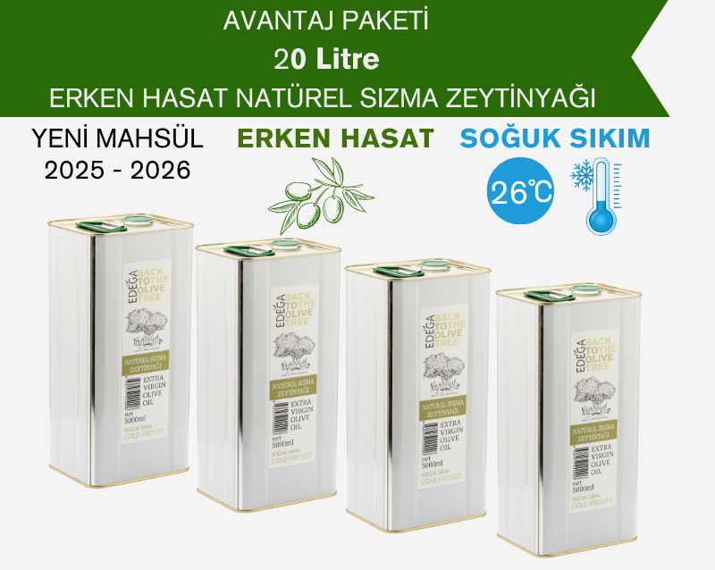 Erken Hasat Natürel Sızma Zeytinyağı 4 Adet 5 Litre Teneke Ambalaj (Filtreli)