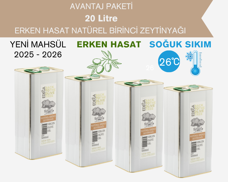 Natürel Birinci Zeytinyağı 4 Adet 5 Litre Teneke Ambalaj – Filtresiz