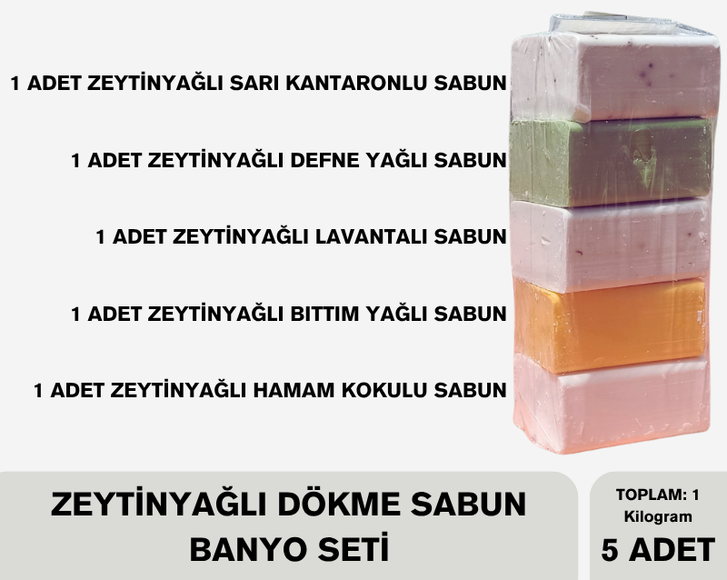 %100 Doğal Zeytinyağı Sabunu Banyo Seti- 5 Adet